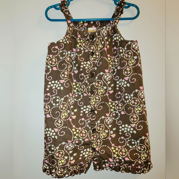 🌸 Vintage Gymboree Outlet Brown Floral Bow Strap Button Front Sundress 4T - Picture 1 of 7